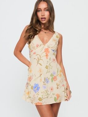 Floral V-Neck Mini Dress in Cream
